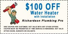 richardson plumbing $100 off water heater with installation